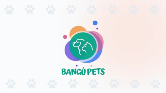 Logo de Bangu Pets, tienda de mascotas en Cali, con siluetas de perro y gato en un diseño moderno y colorido.