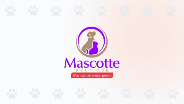 Logo de Mascotte Boutique, tienda de alimentos para mascotas en Cali, con un diseño elegante en morado de un perro y un gato.