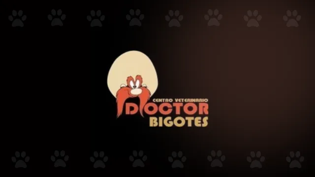 Logo del Centro Veterinario Doctor Bigotes en Cali, con la caricatura de un personaje con grandes bigotes.