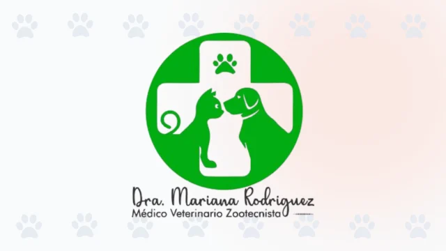 Logo de la Dra. Mariana Rodriguez, Médico Veterinario en Cali, con una cruz verde y las siluetas de un perro y un gato.