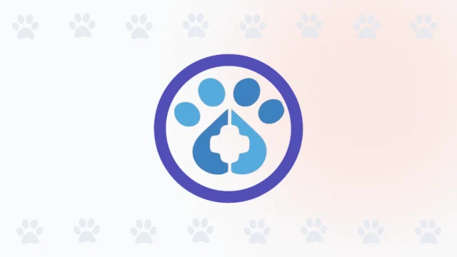 Logo de FarmaMascotas en Cali, que combina una huella y una cruz médica dentro de un círculo azul.