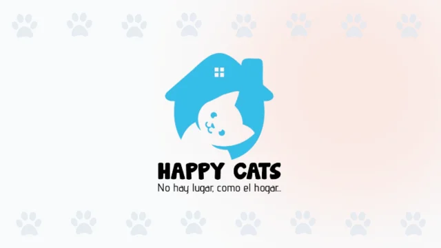 Logo de Happy Cats, guardería exclusiva para gatos en Cali, con un gato feliz dentro de una casa azul.