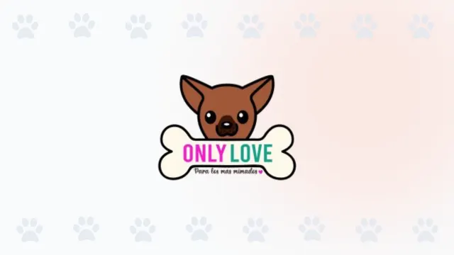 Logo de Only Love Pet Shop en Cali, con un perro Chihuahua sobre un hueso que dice "Para los más mimados".