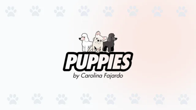 Logo de Puppies by Carolina Fajardo en Cali, con tres perros Poodle.