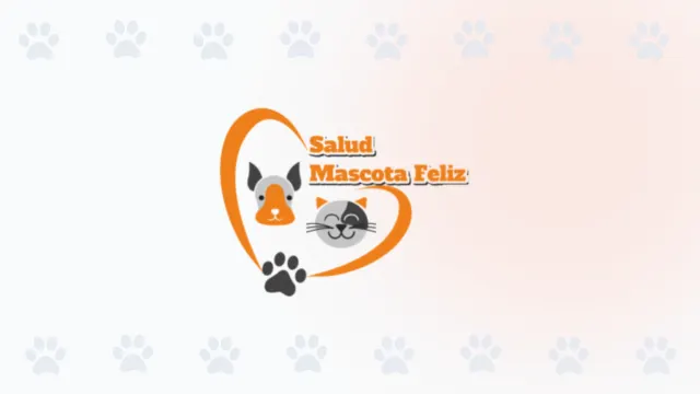 Logo de Salud Mascota Feliz, clínica veterinaria en Cali, con un perro y un gato dentro de un corazón naranja.