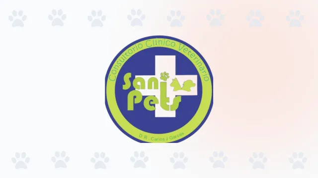 Logo de Sanipets, consultorio clínico veterinario en Cali, con una cruz médica en un círculo azul y verde.