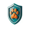 Escudo con una huella de mascota en el centro, simbolizando protección para la categoría Planes y Seguros de PubliPet.