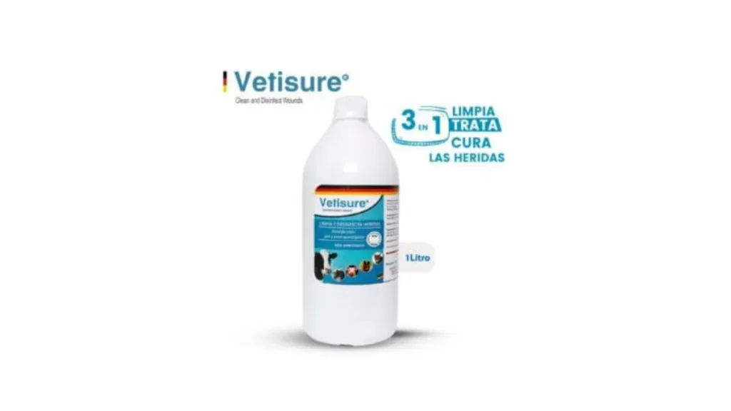 Presentación de 1 litro de Vetisure, medicamentos naturales para mascotas en Medellín, Laboratorios LT.