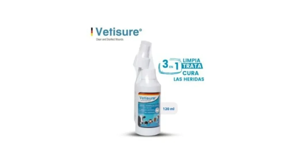 Presentación de 120ml de Vetisure, medicamentos naturales para mascotas en Medellín, Laboratorios LT.