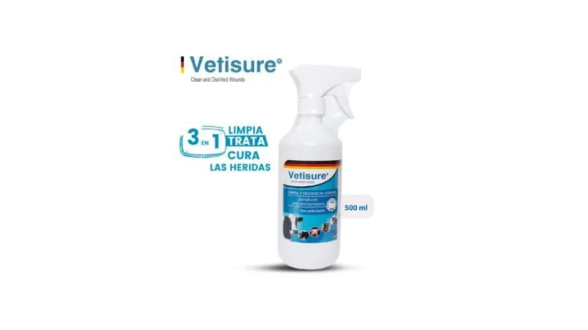 Presentación de 500ml de Vetisure, medicamentos naturales para mascotas en Medellín, Laboratorios LT.