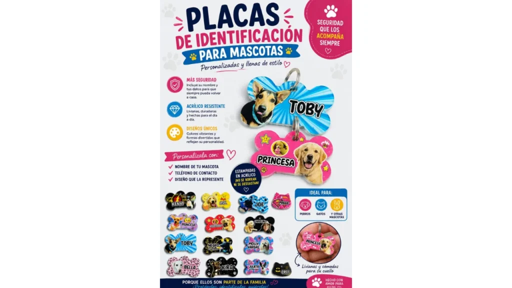 Placas acrílicas de identificación personalizadas para perros y gatos Gatiando Cali